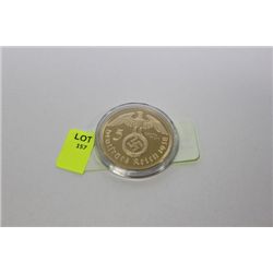 GERMAN NAZI GOLD PLATED 5 MARK REPLICA COIN
