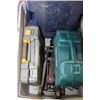 Image 1 : GREY BIN OF TOOLS & FLOOR JACK