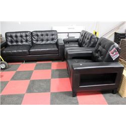 BLACK LEATHER 3 PIECE DESIGNER SOFA/LOVE SEAT AND