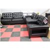 Image 1 : BLACK LEATHER 3 PIECE DESIGNER SOFA/LOVE SEAT AND