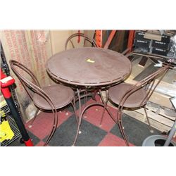 VINTAGE METAL TABLE & 3 CHAIRS