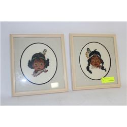 PAIR OF NEEDLEPOINT NATIVE PICTURES