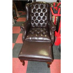 NEW BROWN LEATHER WING BACK PARLOUR CHAIR W/