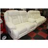Image 1 : NEW WHITE LEATHER RECLINING SOFA AND LOVE SEAT