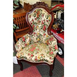 HAND CARVED WOOD QUEEN ANNE CHAIR