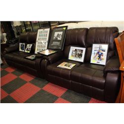 NEW BROWN LEATHER RECLINING SOFA AND LOVE SEAT