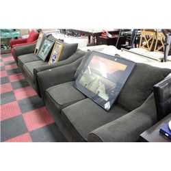 GREEN FABRIC SOFA AND LOVE SEAT