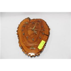 ESTATE WOOD LOG CLOCK W BIRD INLAY