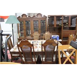 ESTATE BUFFET AND HUTCH W TABLE AND 6 WICKER