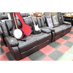NEW BROWN LEATHER RECLINING SOFA W LOVE SEAT