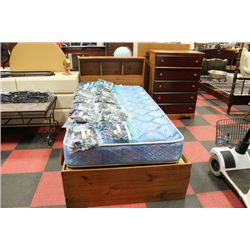 SINGLE MATES BED W 5 DRAWER CHEST OF DRAWERS INCL