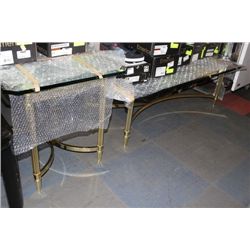 BRASS AND GLASS COFFEE TABLE SET