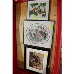 3 ESTATE NEEDLEPOINT PICTURES