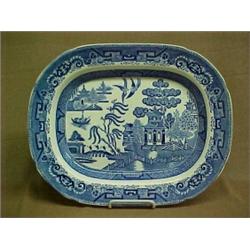 Blue Willow oval platter, measures 15 1/2  x 12 1/4 , marked on back  Engraved for W. Ridgway  En...