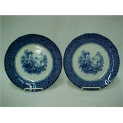 A pair of English blue transfer plates "Grecian Scroll" by T.J.& J. Mayer, Longport (1843-55), 10...