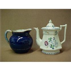 Two pieces including flow blue pitcher "LaBelle" by Wheeling Pottery, C. 1900, 6 1/2" high and bl...