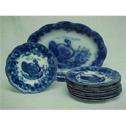 Fourteen piece Wedgwood flow blue Turkey set including oval platter, measures 12  x 16 , and thir...