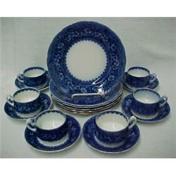 Eighteen piece set of flow blue dinnerware, marked Gustafsberg 1921 on plates, six 8 1/4" plates,...