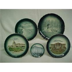 One lot including five Buffalo Pottery plates...4 1/2  diameter souvenir cup plate depicting Wana...