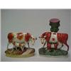 Image 1 : Two Staffordshire figurines including spill, cow with calf, 11 1/4'' high, crazing; and a figurin...