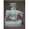 Image 1 : Staffordshire figural spill, Cow with calf, measures 10 3/4" high, mid 19th C. Estimate 300/40...