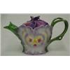 Image 1 : Royal Bayreuth teapot with lid "Pansy", blue mark and impressed Deponiert, measures 5" high Es...