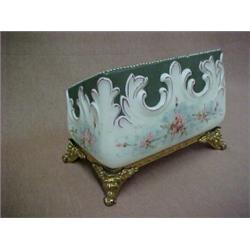 Wave Crest hand painted and enameled letter box on gilt base with four scroll feet, signed on bot...