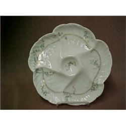 C.H. Field Haviland Limoges oyster plate, pale blue floral and green leaf decoration with gilt ba...