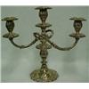 Image 2 : A pair of sterling silver weighted triple candleholders, chased floral and swirl design, removeab...