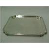Image 1 : English sterling silver square tray with notched corners on raised rim and four notched feet, mar...