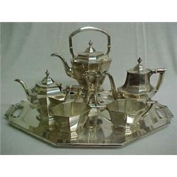 Gorham Art Deco six piece sterling silver coffee and tea service including coffee pot, swing kett...