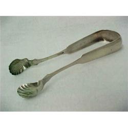 Coin silver sugar tongs with clamshell shaped grippers stamped on both arms E (Edward) Lescure (1...