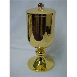 Sterling silver ceboreum with gold wash, lid with cross finial, engraved on side of base "John W....