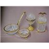 Image 1 : Four piece cut crystal and brass smoking set including cigarette holder with hinged lid, eagle fi...