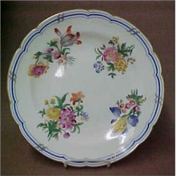 Coalport charger, gilt and cobalt scalloped line rim decoration, hand painted and transfer floral...