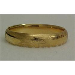 14K gold bangle bracelet, yellow gold bangle bracelet with engraved floral decoration and brushed...