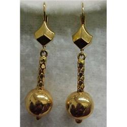 18K rose gold earrings, pierced lever back dangle earrings with mesh and ball motif, marked 750,...