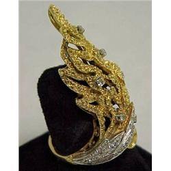 18K gold and diamond cocktail ring, freeform motif set with twenty four 1 point diamonds, and fiv...