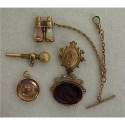 Four Victorian watch fobs, one lot of Victorian watch fobs comprised of gold filled mother of pea...
