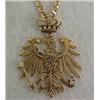 14K gold WWI Prussian Heraldic Eagle with chain, 1 1/2" by 2" long crowned eagle set with fourtee...
