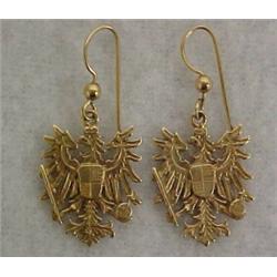 14K gold WWI Prussian Heraldic Eagle pendant and earrings, 1 1/2" long pendant set with four smal...