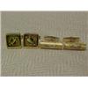 Two pair of 14K gold cufflinks, one brushed gold with five small diamonds, 1" x 5/16" wide and on...