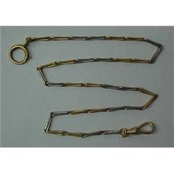 14K white and yellow gold watch chain, 14" link chain with jump ring and swivel for watch, small...