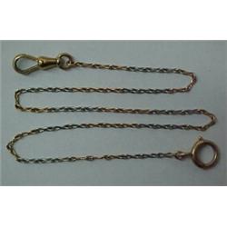 14K white and yellow gold watch chain, 14" gold chain, marked 14K, weight 4.5 dwt. Estimate 10...