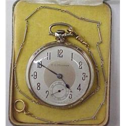 14K white gold pocket watch, open face pocket watch, reads E.O. Munzer on face, second hand, and...