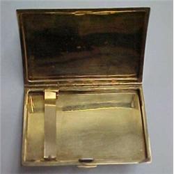 English 9K gold cigarette case, yellow gold curved cigarette case, 3 3/8" by 2 1/2", English hall...