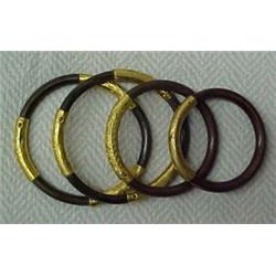 Four Chinese 24K gold and bamboo bracelets, one pair with 2 1/4" inside diameter, bamboo with thr...