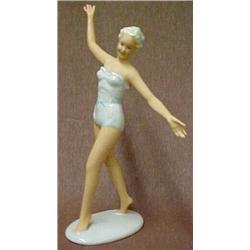 Porcelain figurine of a woman with out stretched arms, Schaubach Kunst Germany, mark on bottom, e...