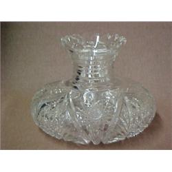 American brilliant cut glass vase, scalloped rim, ringed cut on neck, hobstar and cross hatch des...