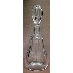 Baccarat crystal decanter with stopper, pear shaped form with line decoration, ovoid shaped stopp...